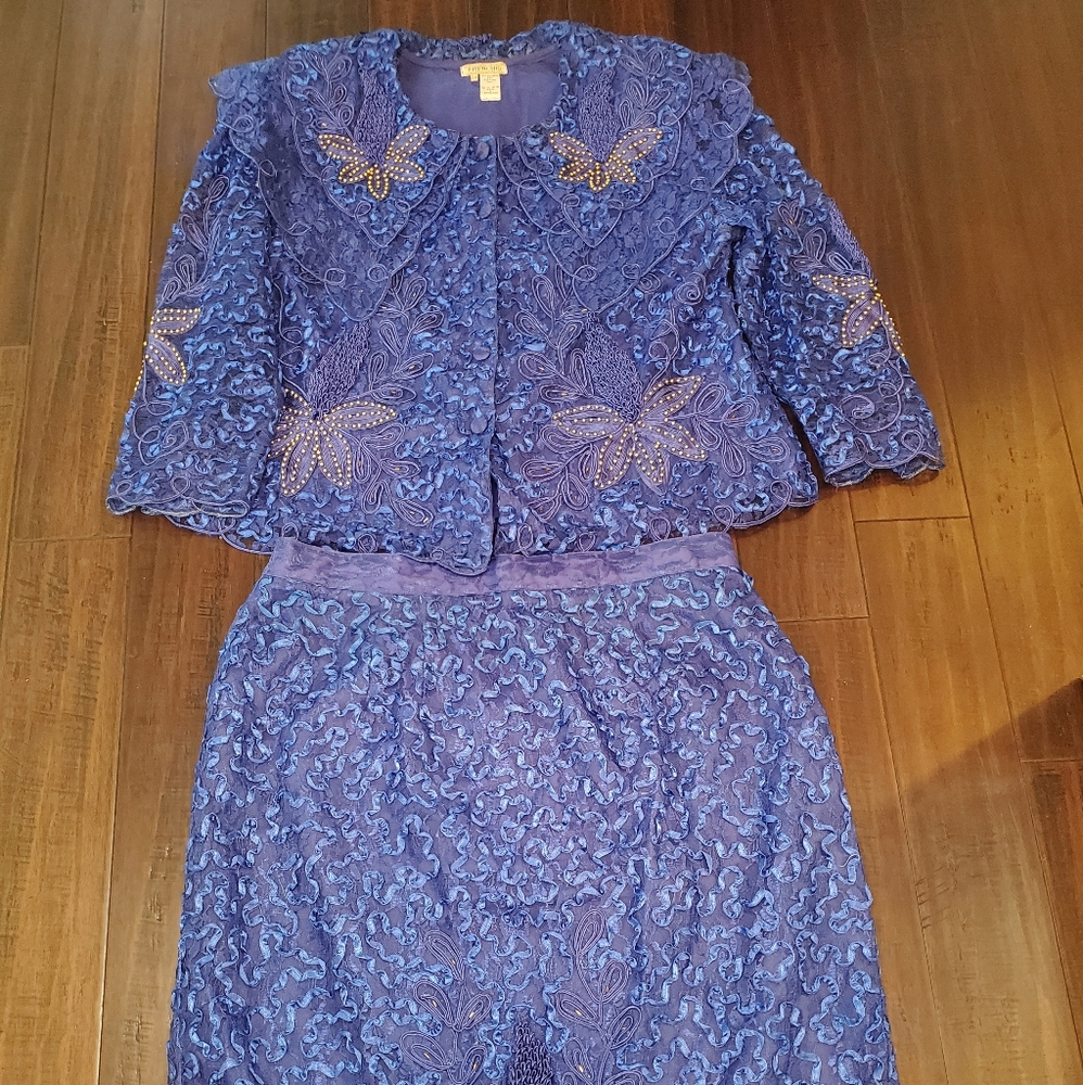 Frenchic 2 Piece Blue Lace Skirt Set sz 24